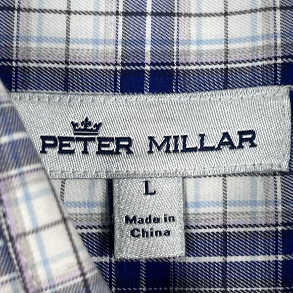 Peter Millar Mens Blue Plaid 100% Cotton Button Down Shirt Sz Large - Picture 3 of 5